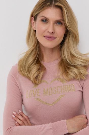 Vlněný svetr Love Moschino dámský, růžová barva, lehký