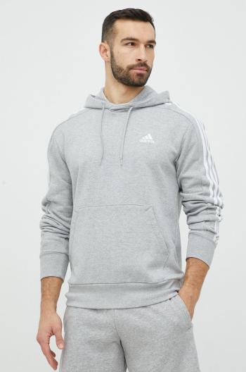 Bavlněná mikina adidas pánská, šedá barva, s kapucí, melanžová