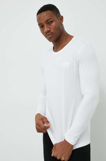 Pyžamové tričko s dlouhým rukávem BOSS bílá barva, s aplikací