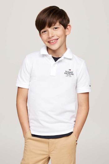 Dětská bavlněná polokošile Tommy Hilfiger bílá barva, s aplikací, KB0KB09272