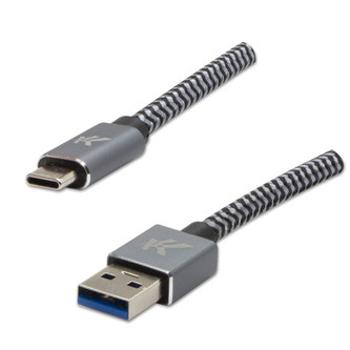 Logo USB kabel (3.2 gen 1), USB A samec - USB C samec, 1m, 5 Gb/s, 5V/3A, šedý, box, kovové opletení, hliníkový kryt konektoru