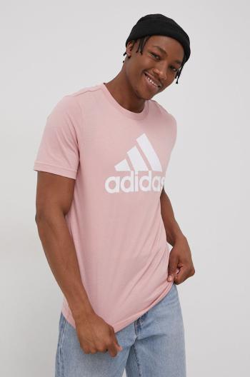 Bavlněné tričko adidas HE1851 růžová barva, s potiskem