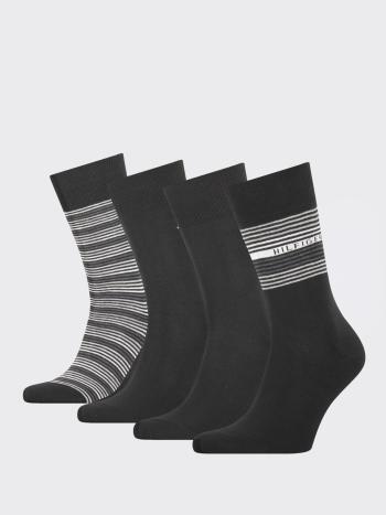 Tommy Hilfiger pánské černo šedé ponožky Box 4 pack - 39 (002)