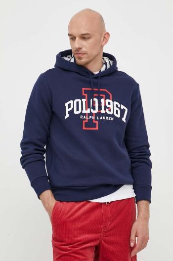 Mikina Polo Ralph Lauren pánská, tmavomodrá barva, s kapucí, s potiskem