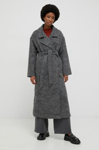 Kabát s vlnou Answear Lab šedá barva, přechodný, oversize