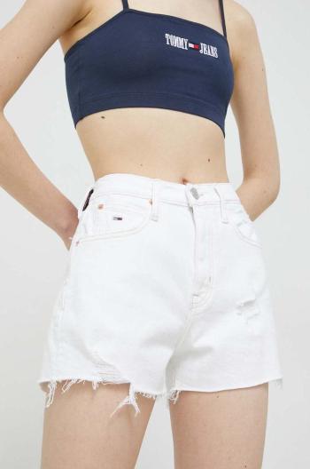 Džínové šortky Tommy Jeans dámské, bílá barva, hladké, high waist