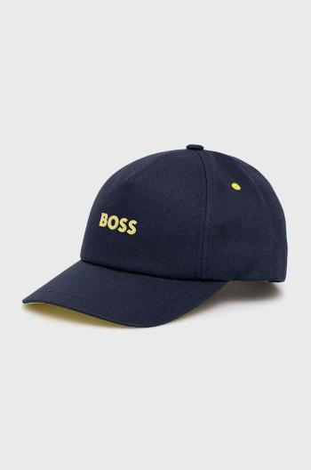 Bavlněná čepice BOSS Boss Casual tmavomodrá barva, s aplikací