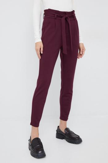 Kalhoty Vero Moda dámské, vínová barva, přiléhavé, high waist