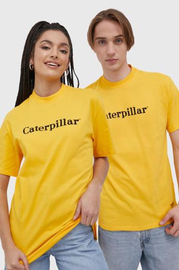 Bavlněné tričko Caterpillar žlutá barva, s potiskem