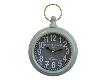 Zelené vintage nástěnné hodiny Cafe De La Gare – Ø 16*6*23 cm / 1*AA 64686-21