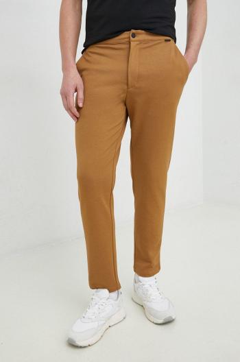 Kalhoty Calvin Klein pánské, hnědá barva, jednoduché