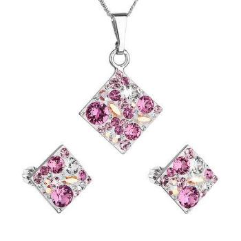 Sada šperků s krystaly Swarovski náušnice, řetízek a přívěsek růžový kosočtverec 39126.3, Růžová