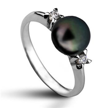 Šperky4U Stříbrný prsten s černou perlou 7,5 mm, vel. 57 - velikost 57 - CS2101-57