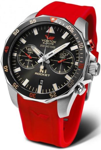 Vostok Europe N-1 Rocket Chrono Line 6S21-225A618S - Červený silikonový řemínek