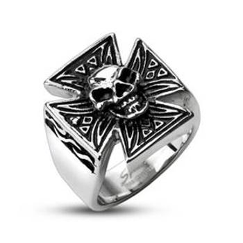 Šperky4U Ocelový prsten - kříž s lebkou OPR1309 - velikost 72 - OPR1309-72