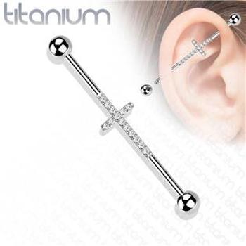 Šperky4U Industrial piercing TITAN - kříž - TIT1140