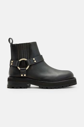 Kožené kotníkové boty AllSaints Maddie Biker Boot dámské, černá barva, na plochém podpatku, W054FB