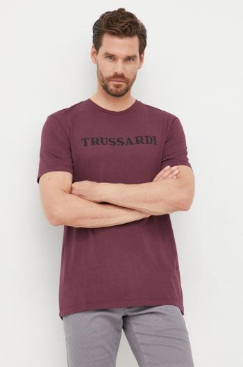 Bavlněné tričko Trussardi vínová barva