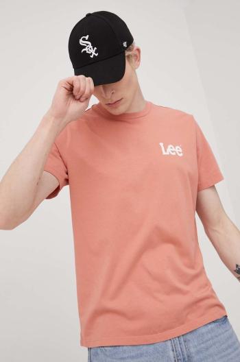 Bavlněné tričko Lee oranžová barva, s potiskem