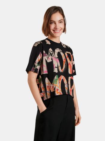 Béžovo-černé dámské vzorované volné tričko Desigual Camelia