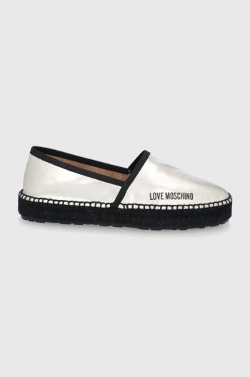 Kožené espadrilky Love Moschino stříbrná barva, na platformě