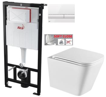 ALCADRAIN Sádromodul předstěnový instalační systém s bílým tlačítkem M1710 + WC INVENA FLORINA WITH SOFT, včetně soft/close sedátka AM101/1120 M1710 FL1