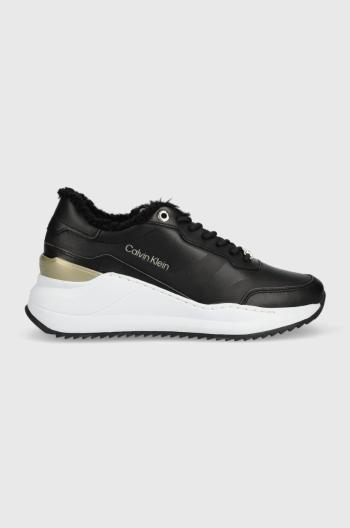 Kožené sneakers boty Calvin Klein Chunky Intern Wedge Lace Up černá barva