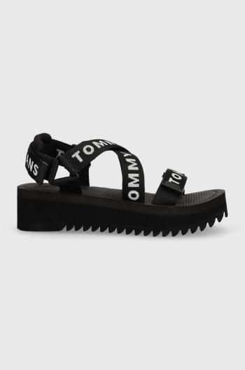 Sandály Tommy Jeans FLTFRM EVA SNDL dámské, černá barva, na platformě, EN0EN02119