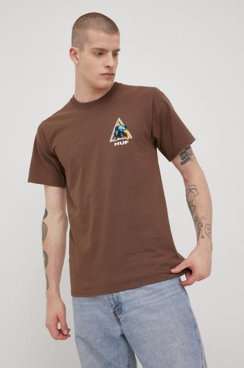 Bavlněné tričko HUF X Marvel hnědá barva, s potiskem