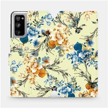 Flipové pouzdro na mobil Samsung Galaxy S20 FE - MX05S Modré a oranžové květy na žlutém pozadí (5903516467259)