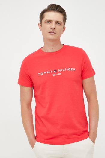 Bavlněné tričko Tommy Hilfiger červená barva, s aplikací