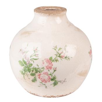 Béžová keramická dekorační váza s růžemi Rossia - Ø 16*17 cm 6CE1538S