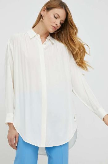 Košile BOSS dámská, béžová barva, regular, s klasickým límcem