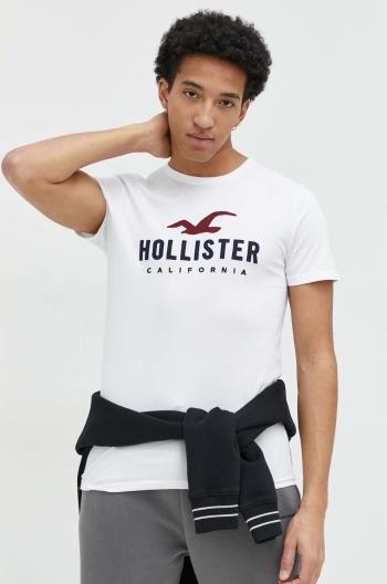 Bavlněné tričko Hollister Co. bílá barva, s aplikací