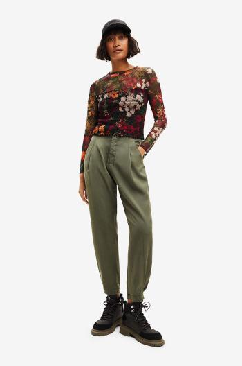 Kalhoty Desigual dámské, zelená barva, střih chinos, high waist