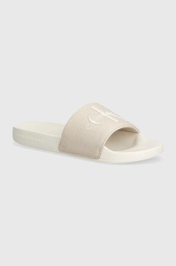 Pantofle Calvin Klein Jeans SLIDE MONOGRAM CO dámské, bílá barva, YW0YW00103