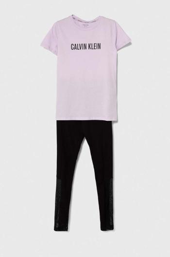 Dětské bavlněné pyžamo Calvin Klein Underwear fialová barva, s potiskem