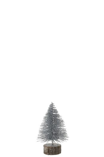 Dekorativní stříbrný vánoční stromek na dřevěném podstavci S - 9*9*15 cm 97731