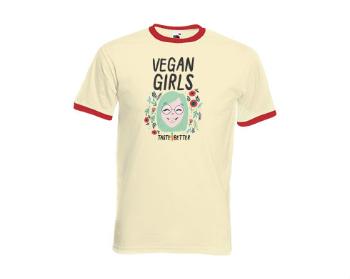 Pánské tričko s kontrastními lemy Veganské dívky chutnají líp