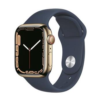 Apple Watch Series 7 45mm Cellular Zlatý nerez s hlubokomořsky modrým sportovním řemínkem (MN9M3HC/A)