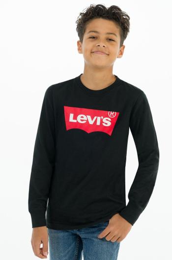 Dětské tričko s dlouhým rukávem Levi's černá barva, s potiskem