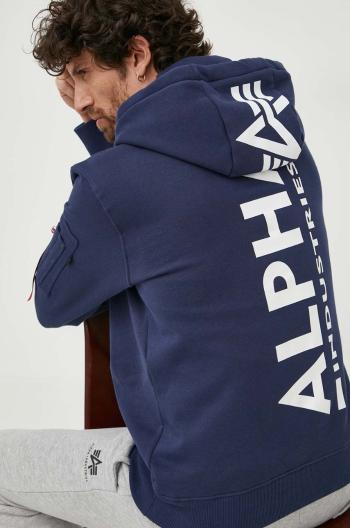 Mikina Alpha Industries pánská, tmavomodrá barva, s kapucí, s aplikací