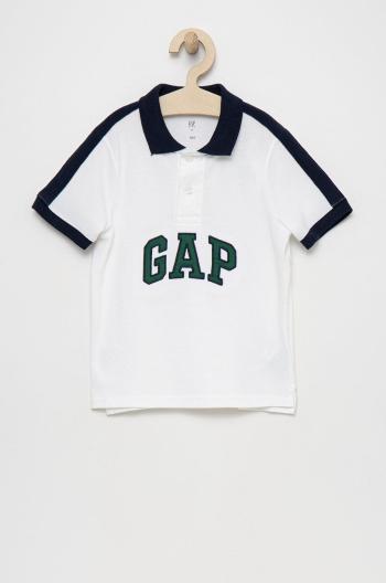 Dětská bavlněná polokošile GAP bílá barva, s aplikací