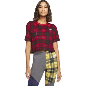 Nike NSW TEE FUTURA PLAID CROP Dámské tričko, červená, velikost XS