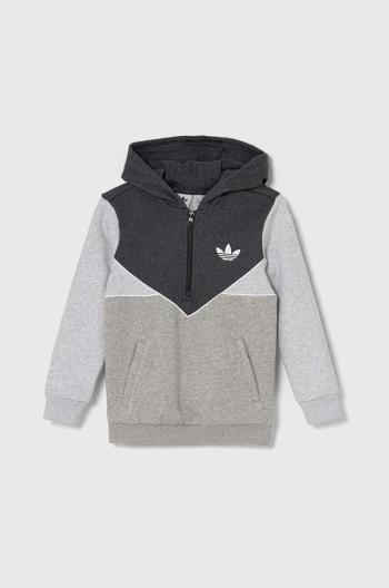 Dětská mikina adidas Originals šedá barva, s kapucí, vzorovaná