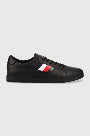Kožené sneakers boty Tommy Hilfiger Core Stripes Vulc černá barva