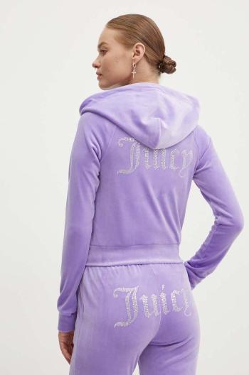 Velurová mikina Juicy Couture MADISON HOODIE fialová barva, s kapucí, s aplikací, JCWA122001