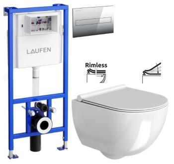 LAUFEN Rámový podomítkový modul CW1 SET s chromovým tlačítkem + WC REA Carter Rimless + SEDÁTKO H8946600000001CR CT1