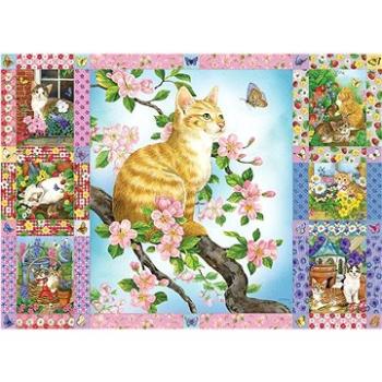 Cobble Hill Puzzle Přikrývka s květinami a koťaty 1000 dílků (625012802727)