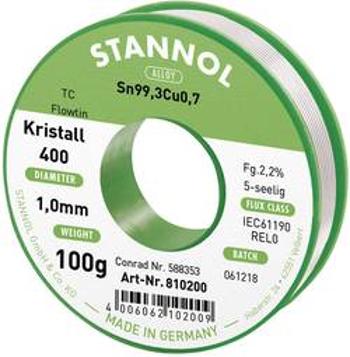 Cínová pájka PBF, Sn99Cu1, Ø 1 mm, 100 g, Stannol Flowtin TC